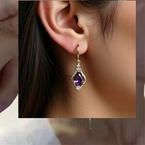 Elegant Gold and Purple Drop Earrings